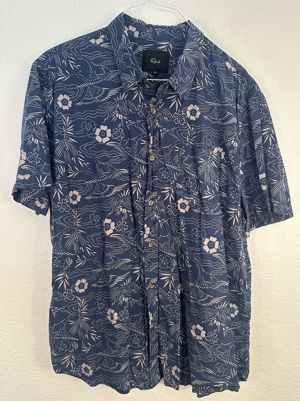 Rails Monaco Shirt Men’s XXL Japanese Stencil Navy Floral Button Up Tencel Cotto
